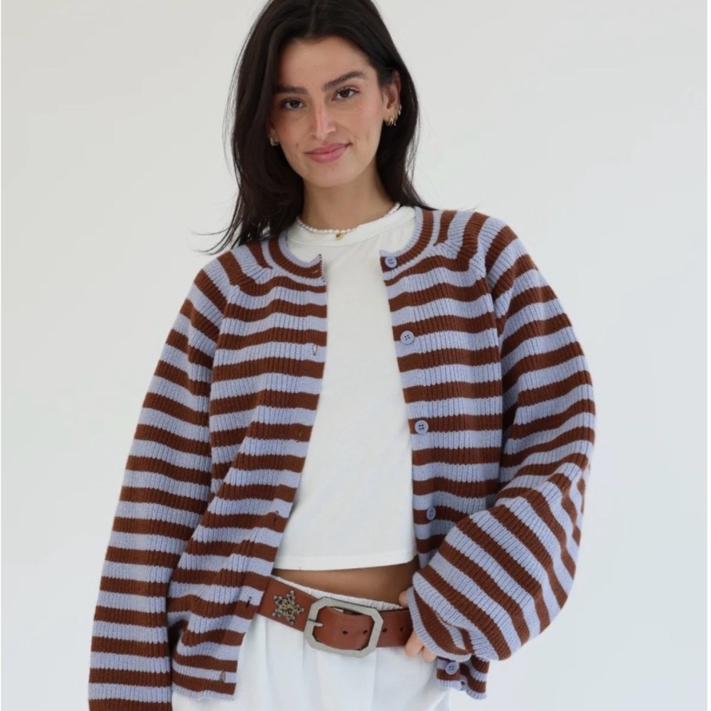 Grey Bandit Brown and Lavender Striped Cardigan